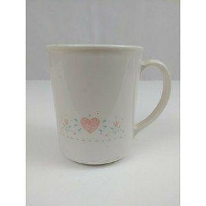 Vintage Corelle Forever Yours Off White With Pink Heart & Flowers Coffee Cup